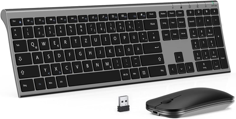 seenda Vezeték Nélküli Billentyűzet és Egér Szett - Újratölthető, Ultravékony Alumínium QWERTZ Billentyűzet, 2.4G Technológia, Windows Kompa