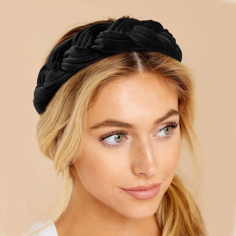 DRESHOW Bársony Fonott Hajpánt Nőknek - Elegáns Vintage Stílusú Fekete Fejdísz Sporthoz, Sminkhez, Hétköznapokra és Különleges Alkalmakra