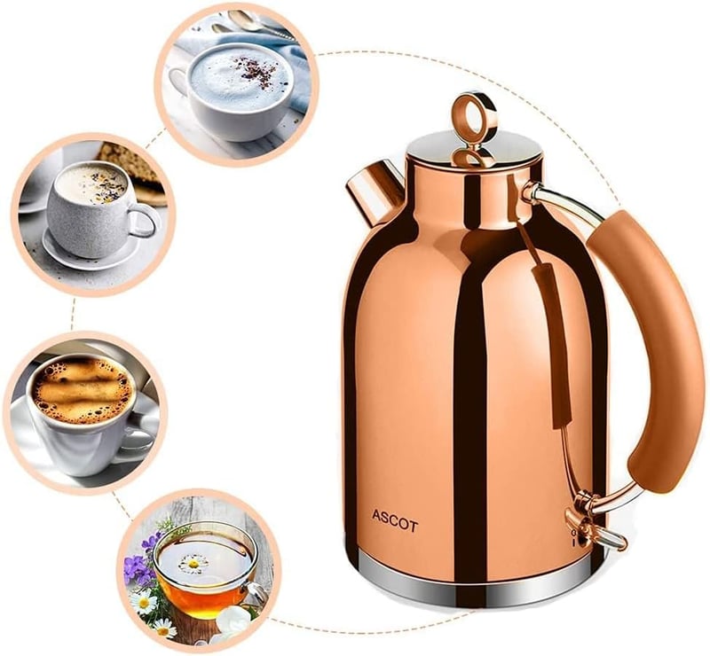 ASCOT Retro Vízforraló Rozsdamentes Acél 1,5L - Rózsaarany, Automata Kikapcsolás