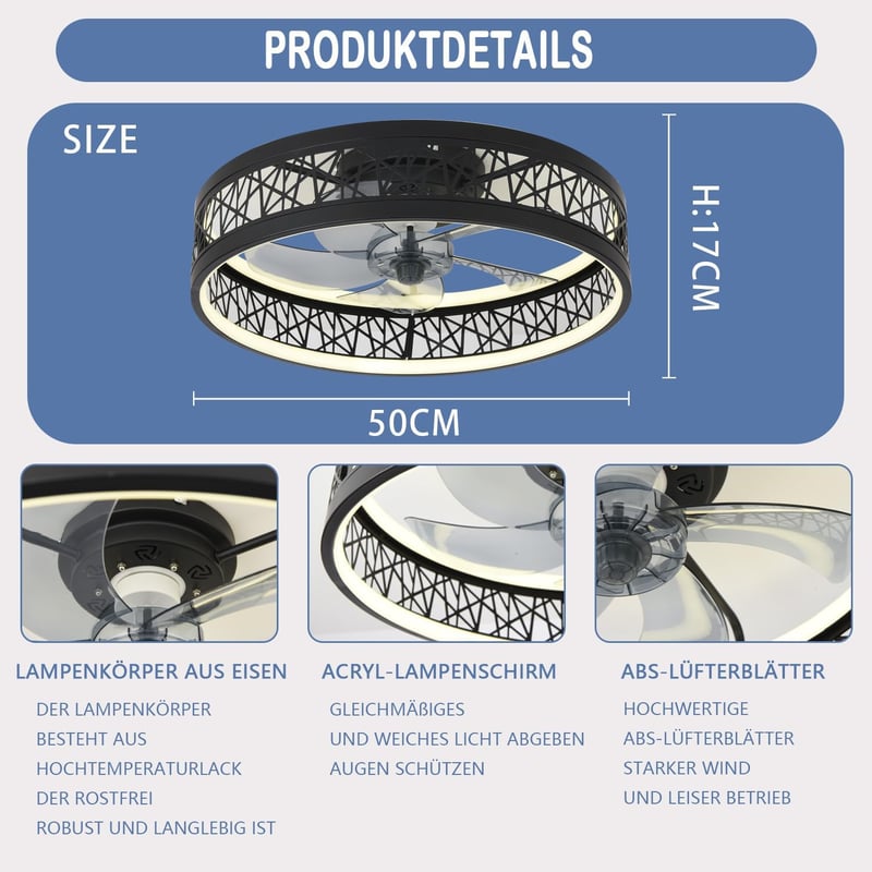 MiiR Modern Mennyezeti Ventilátor LED Világítással - 60W Távirányítós Csendes Lámpa, 6 Sebességgel, Fényerőszabályzós, Nappali és Hálószoba,