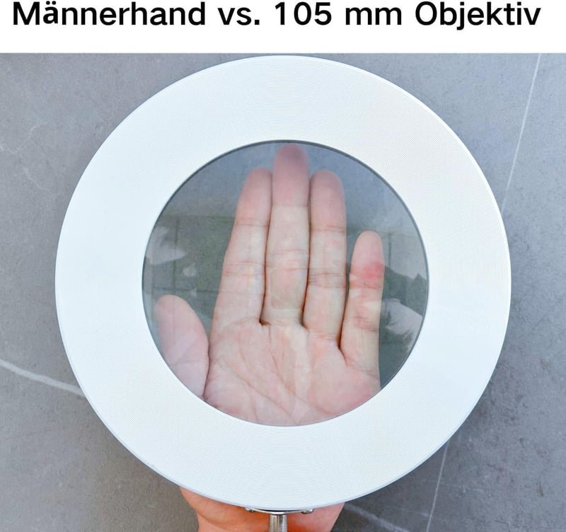 Beyamz LED Nagyítós Lámpa 5x Nagyítással, 125mm Átmérőjű Lencsével, 1100 Lumen, Szabályozható Fényerő, Munkahelyi és Kozmetikai Használatra,