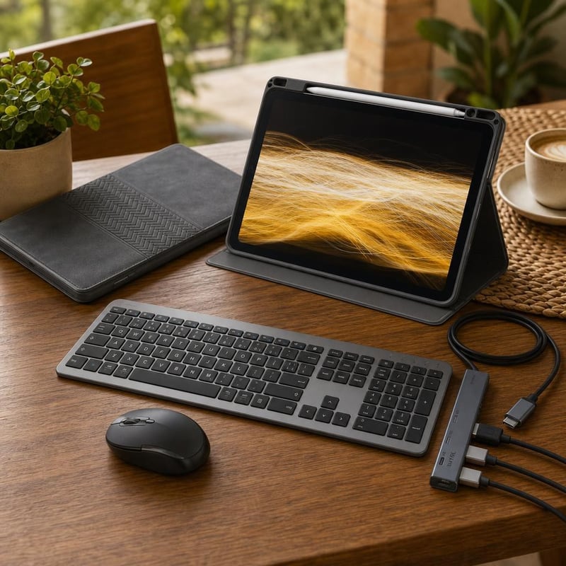 iPad set za učenje: 1x maska za iPad Air + 1x bežična tipkovnica i miš + 1x USB 3.0 hub