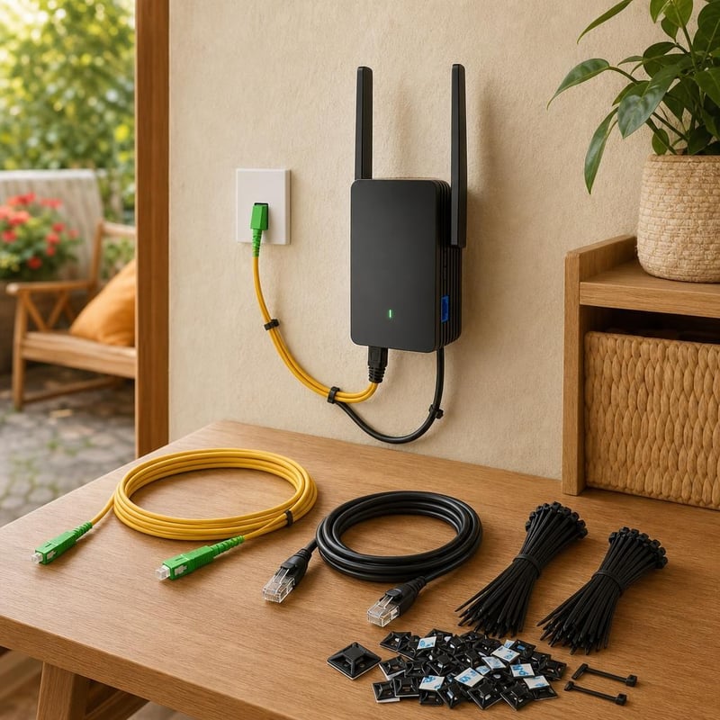 WiFi zosilňovač set: 10m optický kábel + WiFi 6 zosilňovač + Cat6 kábel + 300ks sťahovacích pások