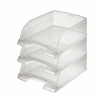 Tăviță pentru documente Leitz Plus Jumbo A4, transparentă, organizator de birou suprapozabil, capacitate extra mare, 3 bucăți (1 bucată crăpată) 2