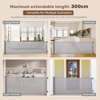 HollyHOME Biztonsági Ajtórács Lépcsőhöz, 0-300 cm Szélesíthető, Egykezes Nyitás, Babáknak és Háziállatoknak, Bel- és Kültéri Használatra, Sz 2
