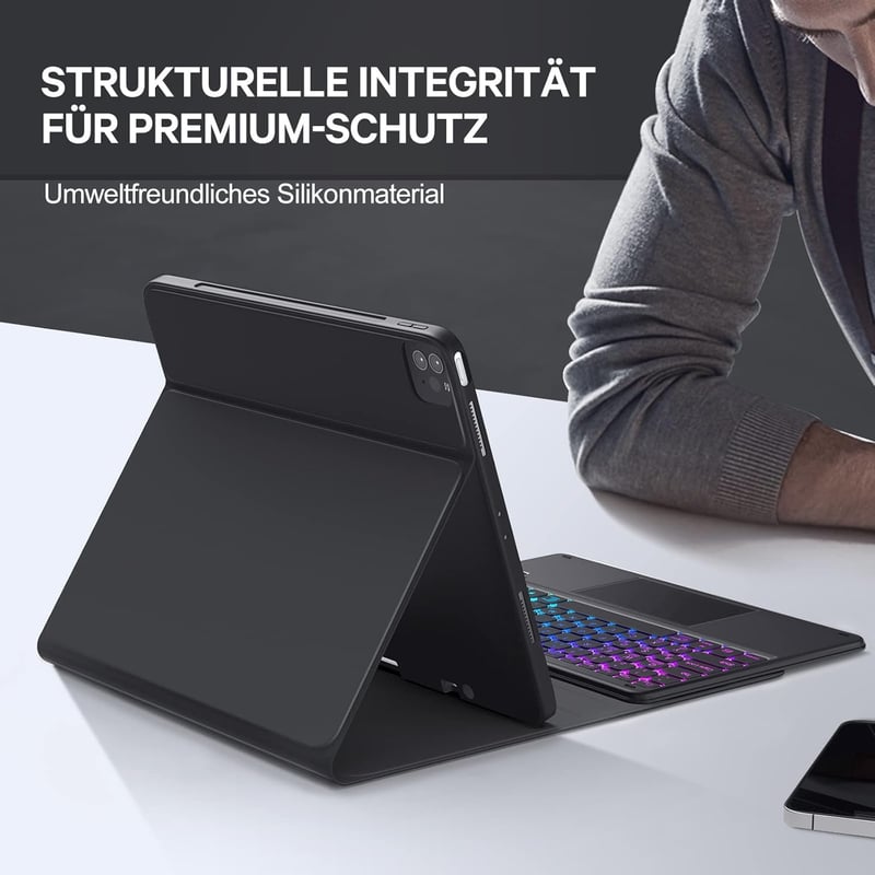 iPad Pro 12.9 QWERTZ billentyűzet tok, érintőpaddal, 7 színű háttérvilágítással - Earto