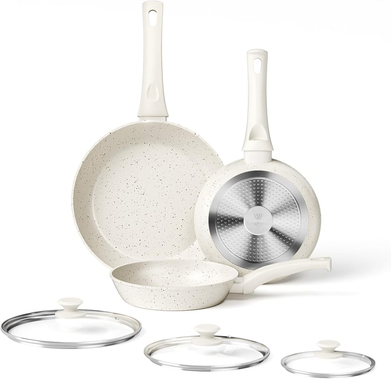 Innerwell Gránit Bevonatos Serpenyő Készlet 20+24+28 cm Fedővel - Indukciós Tapadásmentes Edényszett, Sütőben Használható, Mosogatógépben Mo