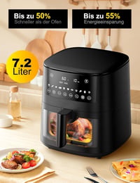 Cookwise 7,2L Forrólevegős Sütő Betekintő Ablakkal - 13 az 1-ben XXL Airfryer Előmelegítés, Melegen Tartás és Kiolvasztás Funkcióval, Olajme 7