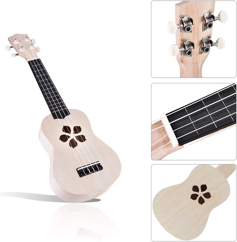 Gyerekeknek való 21 hüvelykes DIY ukulele készlet, 4 húros, természetes fából