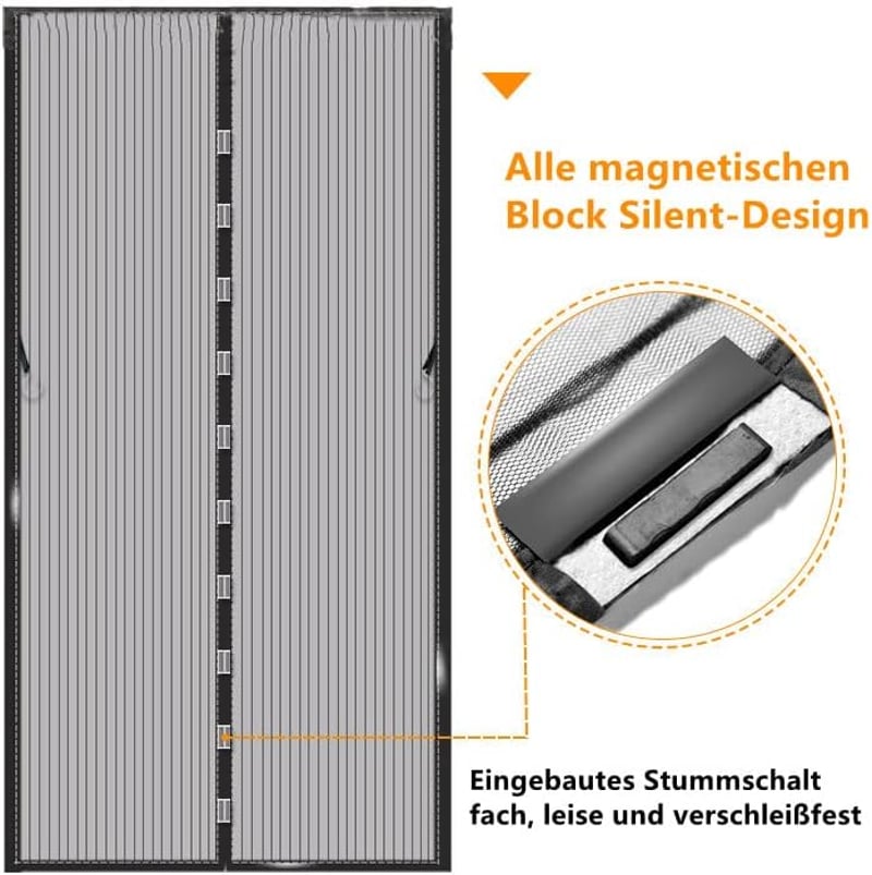 Norhogo Mágneses Szúnyogháló Erkélyajtóra - Fúrás Nélkül Felszerelhető Rovarháló Fekete 90x200 cm - Teraszajtóra, Pincebejáratra