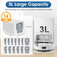 RUKHOOL Porzsák Roborock Qrevo/Saros/S8 MaxV Ultra Robotporszívókhoz - 14db Nagy Kapacitású Porgyűjtő Tasak Hatékony Szűréssel 5