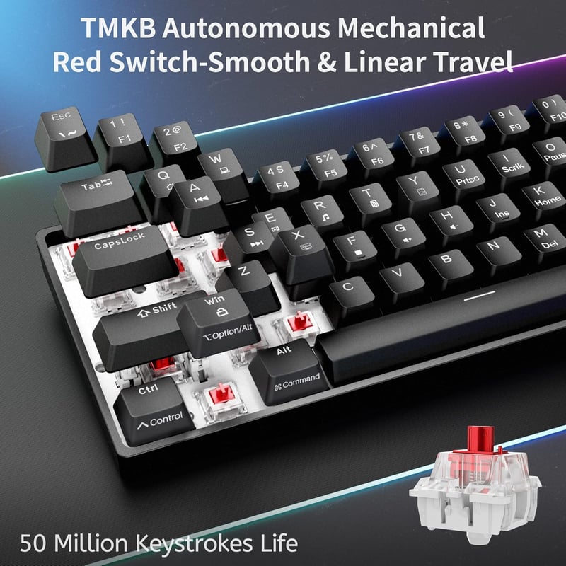 Dierya DK61se Mechanikus Gamer Billentyűzet, 60% Kompakt, 61 Gombos, Lineáris Piros Kapcsoló, Jégkék Háttérvilágítás, Anti-Ghosting, USB-C, 