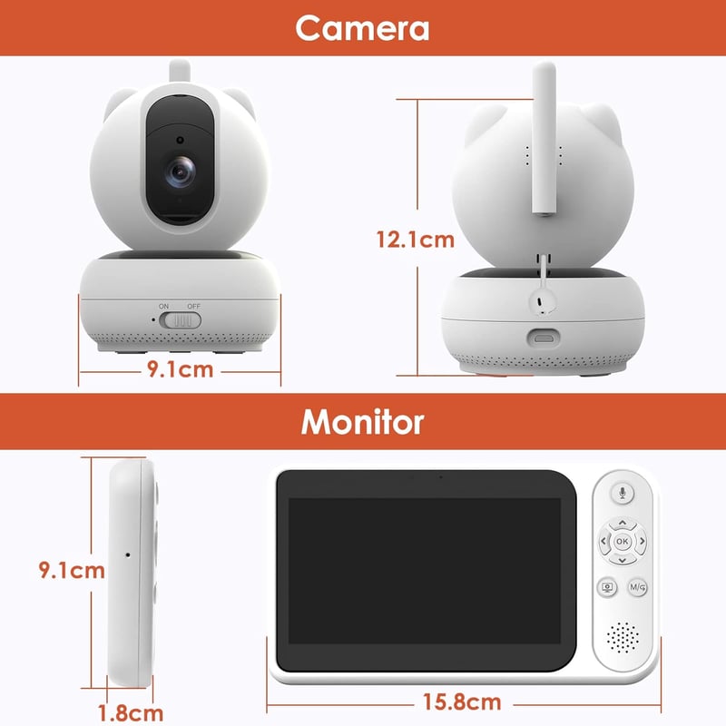 VIZOLINK 5"-os HD Bébiőr Kamerával, Éjjellátó, Távirányítható, 300m Hatótáv, 32GB TF Kártya