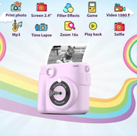 FUNKAM Gyerek Instant Fényképezőgép 1080P, 2,4" Kijelző, Nyomtatópapírral és 32GB Kártyával, 3-12 Éveseknek 2