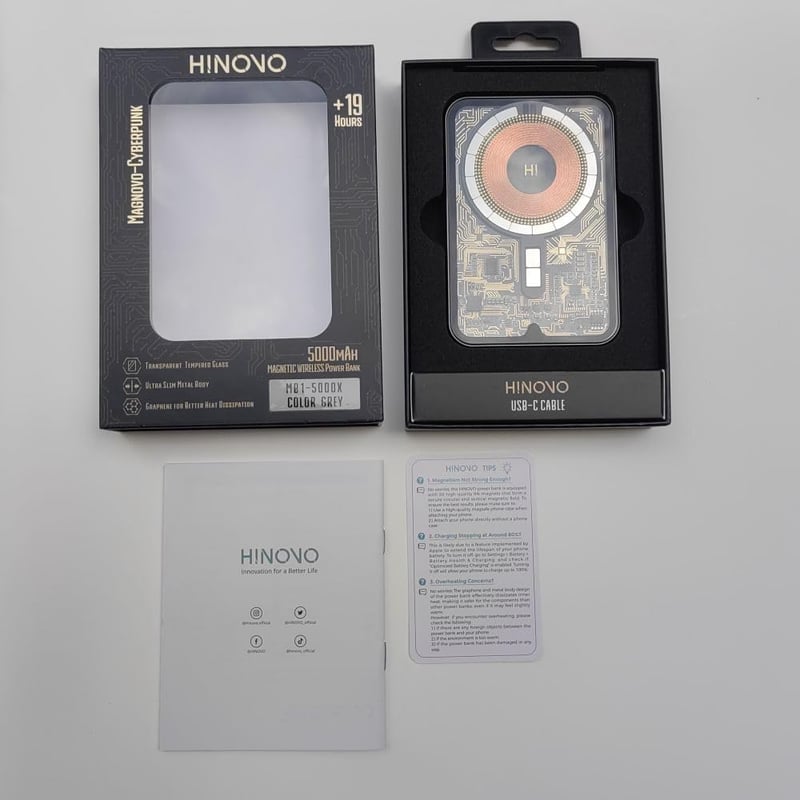 HINOVO MagSafe Powerbank 5000mAh - Ultravékony, Cyberpunk Fém Vezeték Nélküli Töltő iPhone 15/14/13/12-höz