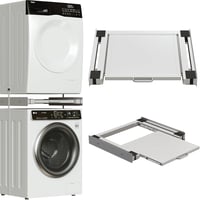lesolar 24 Colos Univerzális Összekötő Keret Mosógép és Szárító Közé - 61x55 cm Kihúzható Acéllemez Polccal, Rögzítőpánttal 1