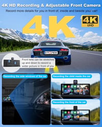 Vtopek 10,26" 4K Apple CarPlay Kijelző 350° Forgatható Kamerával - Vezeték Nélküli Android Autós Monitor, Bluetooth, Siri, Navigáció, 64GB T 3