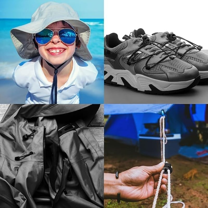 REJOECE 80 db Fekete Zsinórzár Készlet - 5/8 mm Cipőfűző Rögzítő, Kétutas Zsineglezáró Kabátokhoz, Sportruházathoz, Hátizsákokhoz, 4m Rugalm