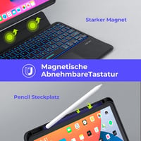 seenda iPad 10 Generációs Tok QWERTZ Bluetooth Billentyűzettel - 7 Színű Háttérvilágítás, Érintőpad, Tolltartó, Levehető Billentyűzet, 10.9" 2