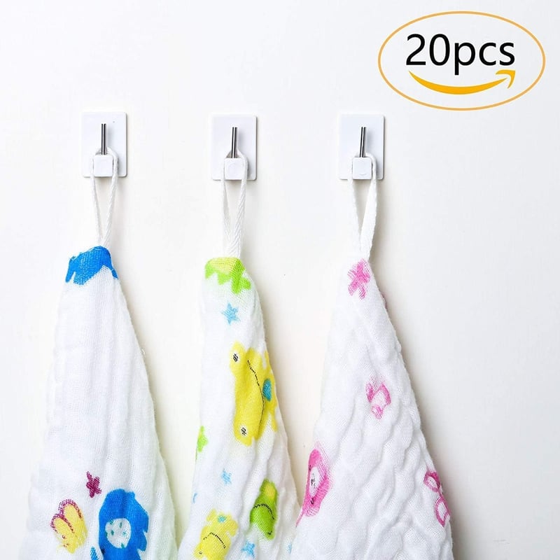 LIHAO 20 db Öntapadós Függönytartó Kampó - Fehér Műanyag-Fém Függönyrudakhoz, Egyszerű Felszerelés, Fali Rögzítés, 1 kg Teherbírás