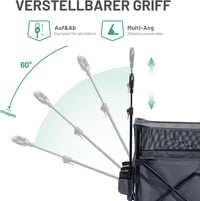 TIMBER RIDGE XXXL Összecsukható Kerti Kézikocsi 225L - Fékezhető Szállítókocsi Állítható Kapacitással, Állítható Fogantyúval, Oldalsó Zsebbel, T 5