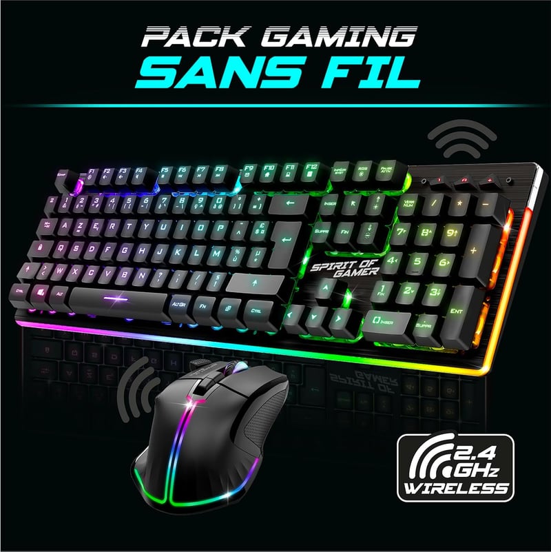 SPIRIT OF GAMER Ultimate 600 RGB vezeték nélküli gamer billentyűzet és egér szett - félmechanikus, 120 órás üzemidő, PC/PS4/PS5/Xbox kompati