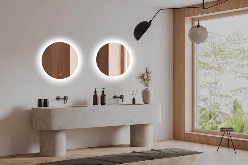 Home Glow Venti 50 cm Kerek Fürdőszobai LED Tükör Érintőkapcsolóval, Természetes Fehér Világítással, Üveg Kivitel