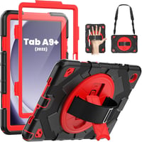 Samsung Galaxy Tab A9 Plus 11" 360°-os forgatható tok, ütésálló védelem, állvánnyal, fekete/piros 1