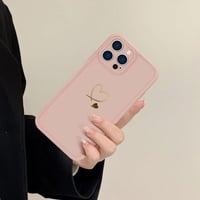 iPhone 13 Pro Max rózsaszín szilikon tok arany szívecskékkel, ütésálló 7