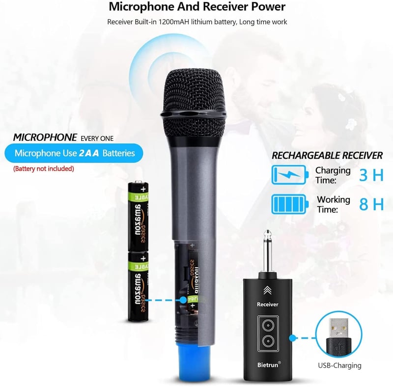 Bietrun UHF vezeték nélküli mikrofon Bluetooth-szal, hangeffektekkel, karaokéhoz és partikhoz