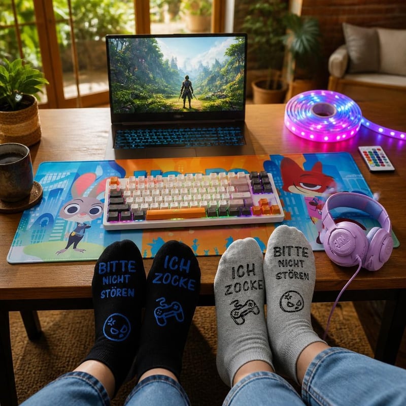 Gamerasztal-start: RGB billentyűzet + XXL egérpad + 10 m LED szalag + gamer fejhallgató + 2 pár bokazokni