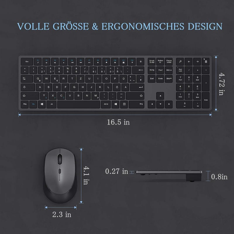 Seenda ultravékony vezeték nélküli billentyűzet és egér szett, német QWERTZ, Space Gray