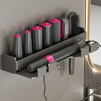 W&H Hajszárító Tartó Fali Fúrás Nélküli Rozsdamentes Acél Állvány Dyson Airwrap Styler Hajformázókhoz - Fekete 1
