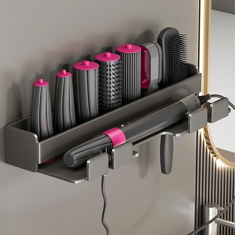 W&H Hajszárító Tartó Fali Fúrás Nélküli Rozsdamentes Acél Állvány Dyson Airwrap Styler Hajformázókhoz - Fekete
