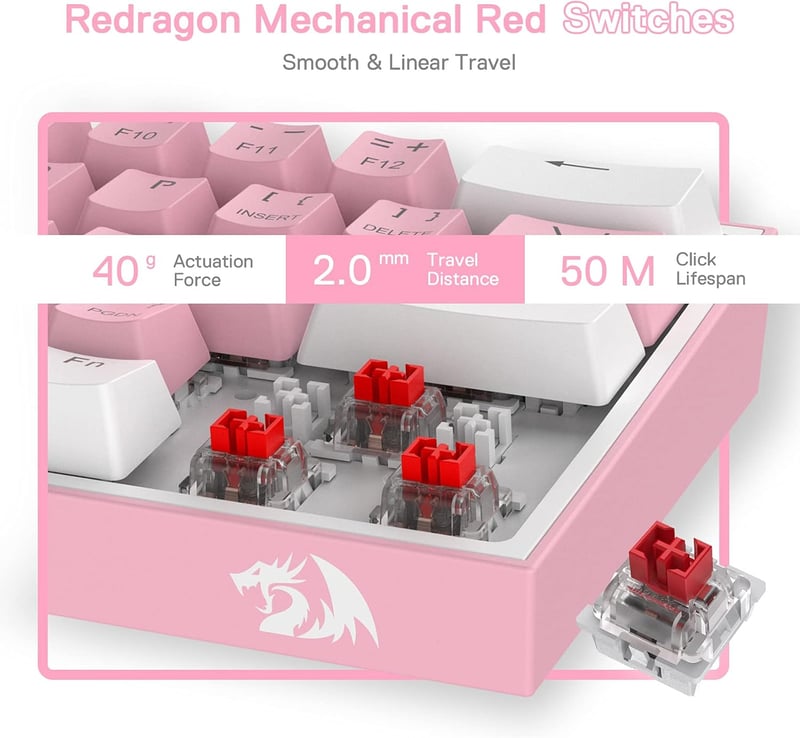 Redragon K617 RGB Mechanikus Gamer Billentyűzet - 60% Kompakt, 61 Gombos, Vezetékes, Lineáris Piros Kapcsolókkal, Pro Driver Támogatással