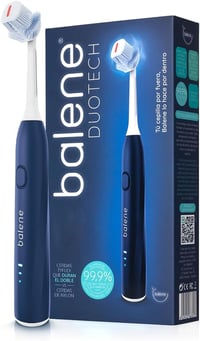BALENE Duotech Kétoldalú Elektromos Fogkefe Szónikus Technológiával - Antibakteriális Sörtékkel, Kék, Közepes Keménységű Fejjel 1