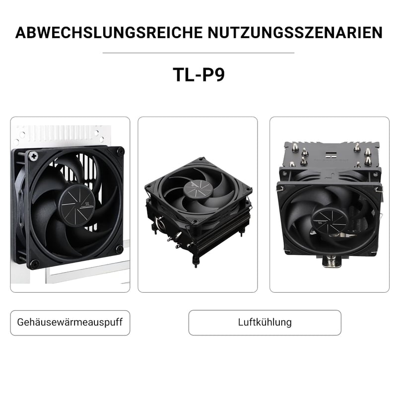 Thermalright TL-P9-S 92mm ARGB CPU hűtő ventilátor, csendes, 2200 RPM, fekete