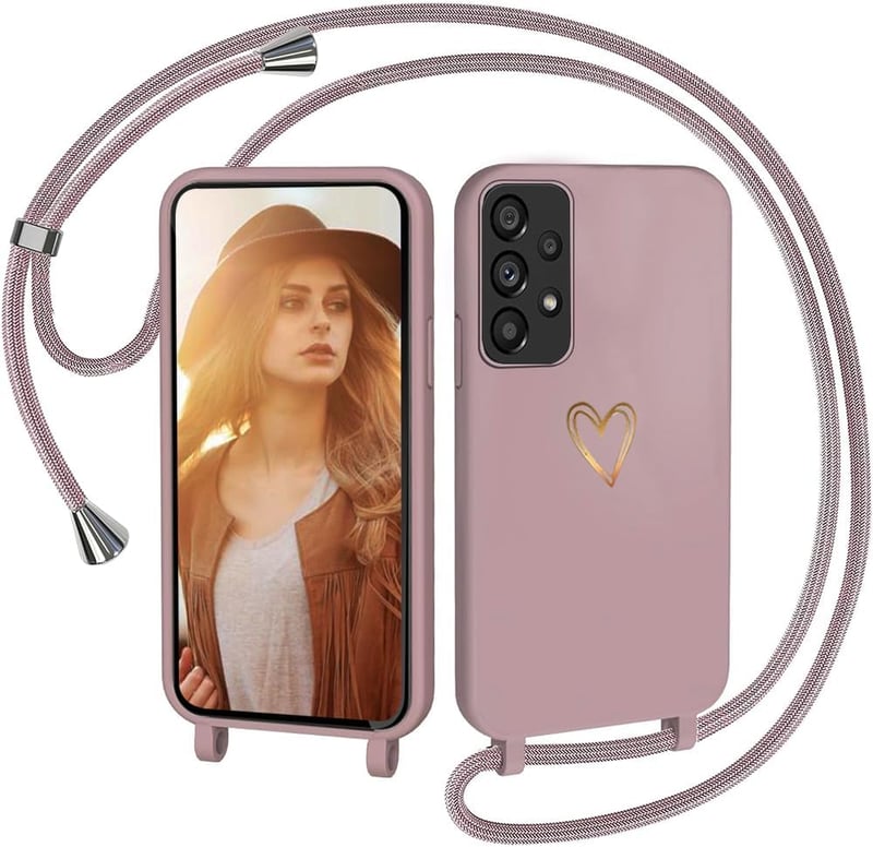 Samsung Galaxy A23 5G/4G Rózsaszín Szíves Szilikon Tok Levehető Nyakpánttal