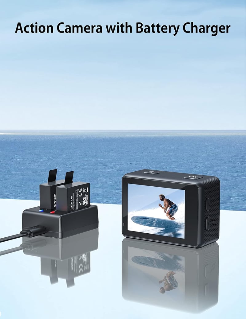 Surfola 4K 60FPS Akciókamera, 40M Vízálló, WiFi, EIS Stabilizátor, 170° Széles Látószög, Dupla Kijelző, Vezeték Nélküli Mikrofonnal, 2 Akkum