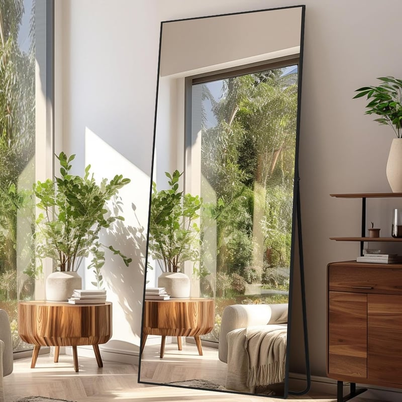 LunaMirror Teljes Alakos Tükör 180x76 cm - Álló Padlótükör Hálószobába, Nappaliba - Fekete Fali Tükör Alumínium Kerettel