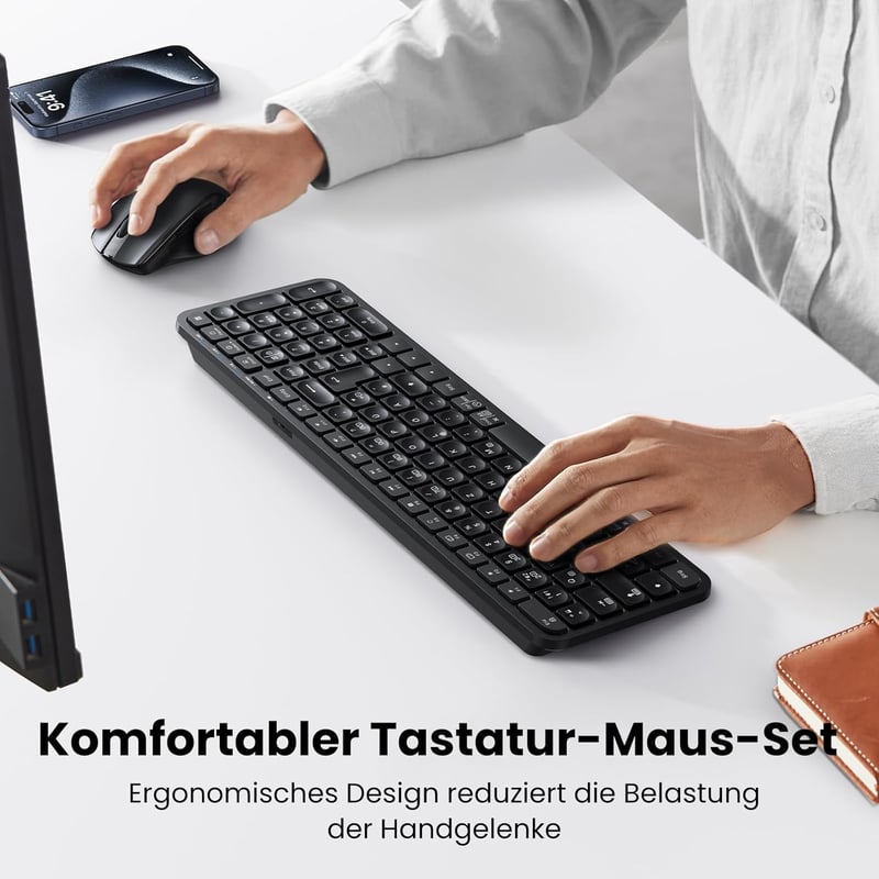 UGREEN Bluetooth billentyűzet-egér szett, vezeték nélküli, német kiosztás