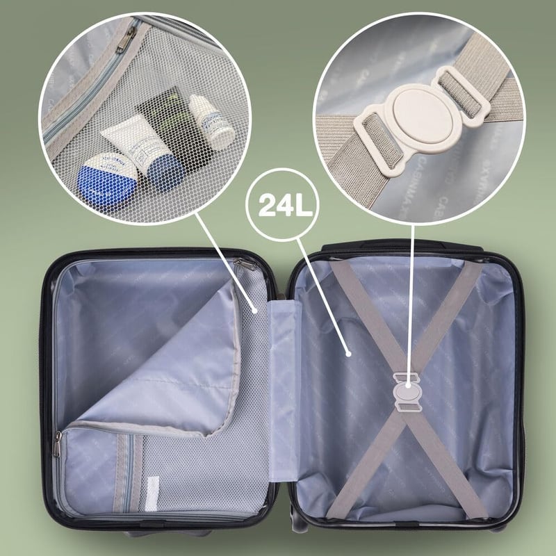 Cabin Max Anode Fekete Kemény Héjú Kabinbőrönd, Könnyű ABS Gurulós Utazótáska 4 Kerékkel, Wizz Air Kompatibilis 40x30x20cm