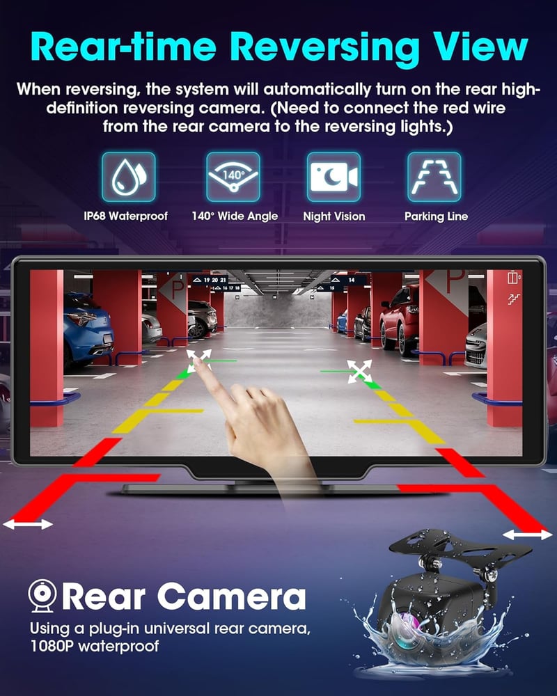 Jansite 10.26" Vezeték Nélküli CarPlay Android Autós Kijelző Érintőképernyővel, Tolatókamerával, Bluetooth, Mirror Link, Siri, AUX, FM Rádió