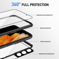 Samsung Galaxy S23 mágneses tok - 360° védelem, edzett üveg, fém keret (fekete) 3