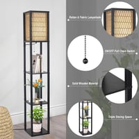 Rayofly Fa Állólámpa Polccal - Vintage Bohém Rattan Lámpaernyő LED Izzóval - Húzókapcsolós Dekoratív Világítás Nappaliba, Hálószobába, Irodá 5