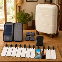 Cestovný set: 1x obal na pas + 4x GPS lokátor + RFID peňaženka + TSA kufor + 10x menovka na batožinu 1