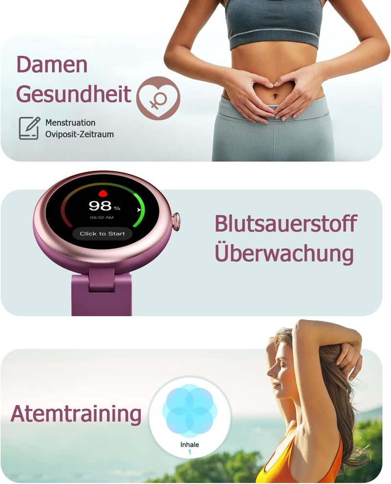 Shang Wing Lynn női okosóra: kompakt, stílusos fitneszkövető pulzus- és SpO2-méréssel