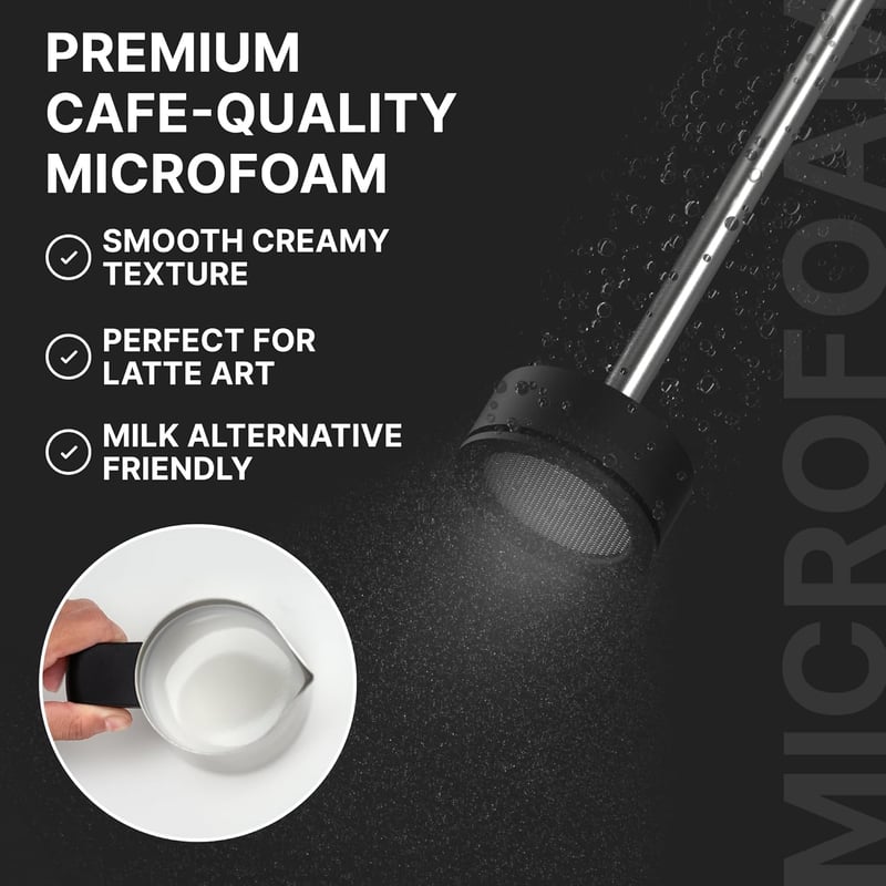 Subminimal NanoFoamer V2 Kézi Tejhabosító | Mikro-habosított Tej Barista Minőségű Kávéitalokhoz | Elemes Tejhabosító Cappuccino, Latte és Fo