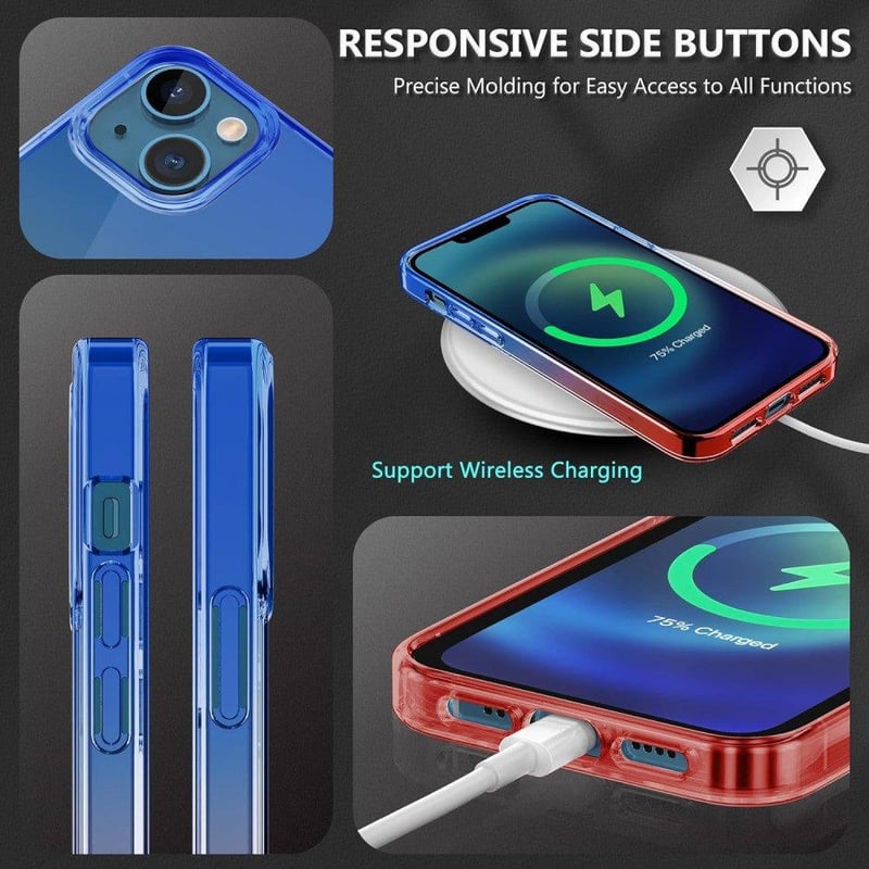 iPhone 13 Mini Kék-Piros Áttetsző Szilikon Tok Beépített Képernyővédővel