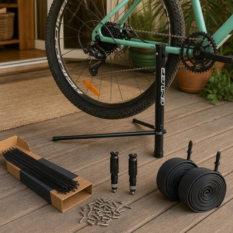 Set za servis kotača: 36x žbice s nipelima + Presta adapter + 2x 700C zračnice + podni stalak